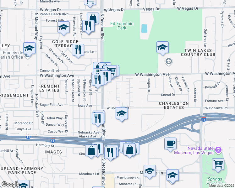 map of restaurants, bars, coffee shops, grocery stores, and more near 680 North Decatur Boulevard in Las Vegas