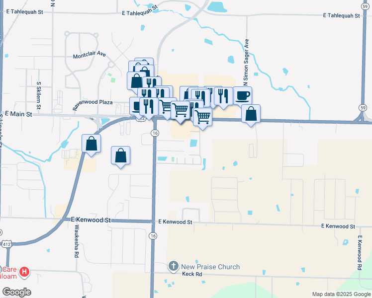 map of restaurants, bars, coffee shops, grocery stores, and more near 2910 Meridian Place in Siloam Springs