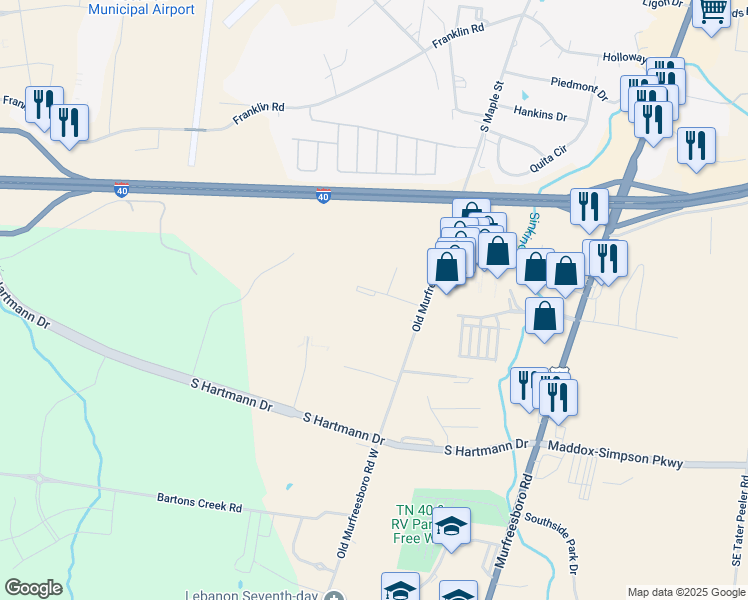 map of restaurants, bars, coffee shops, grocery stores, and more near 131 Bellvue Drive in Lebanon