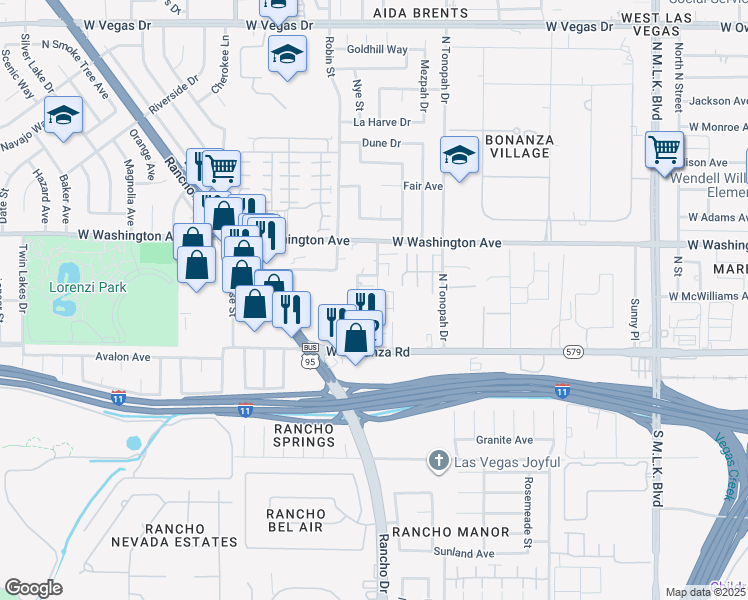 map of restaurants, bars, coffee shops, grocery stores, and more near 709 Von Busch Way in Las Vegas