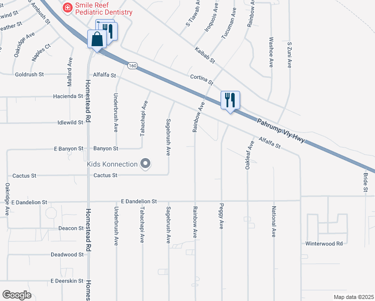 map of restaurants, bars, coffee shops, grocery stores, and more near 2770 Rainbow Avenue in Pahrump