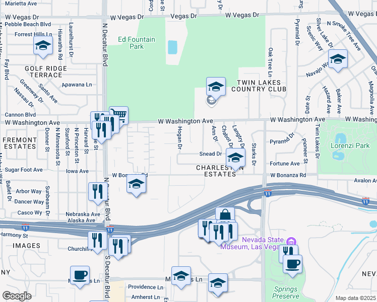map of restaurants, bars, coffee shops, grocery stores, and more near 4309 Snead Drive in Las Vegas