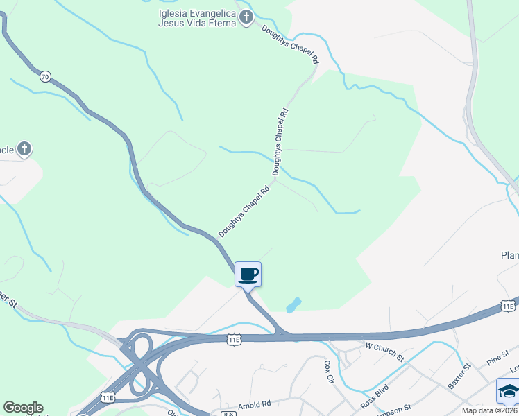map of restaurants, bars, coffee shops, grocery stores, and more near 180 Doughtys Chapel Road in Greeneville