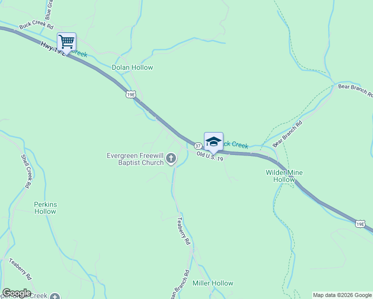 map of restaurants, bars, coffee shops, grocery stores, and more near Old U.S. 19 in Carter County
