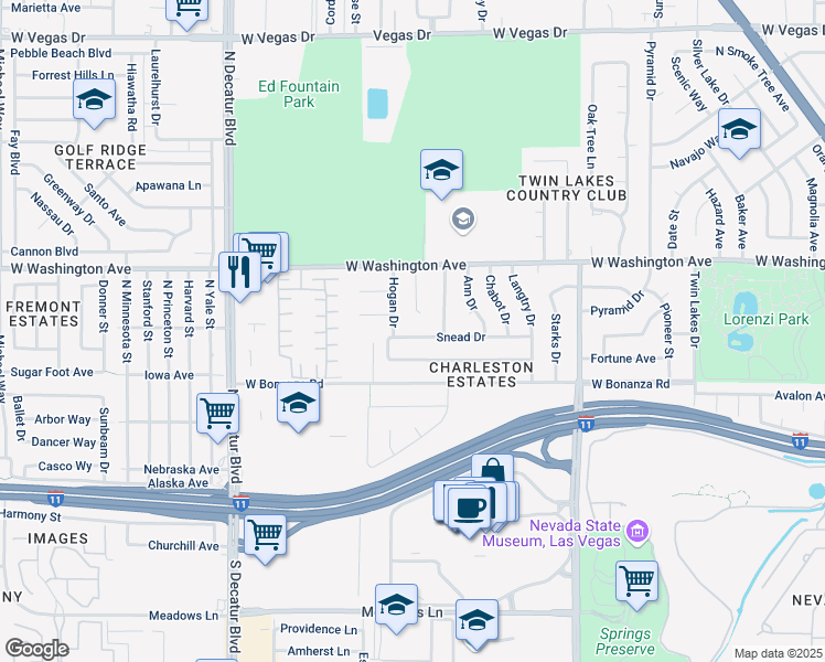 map of restaurants, bars, coffee shops, grocery stores, and more near 4309 Snead Drive in Las Vegas