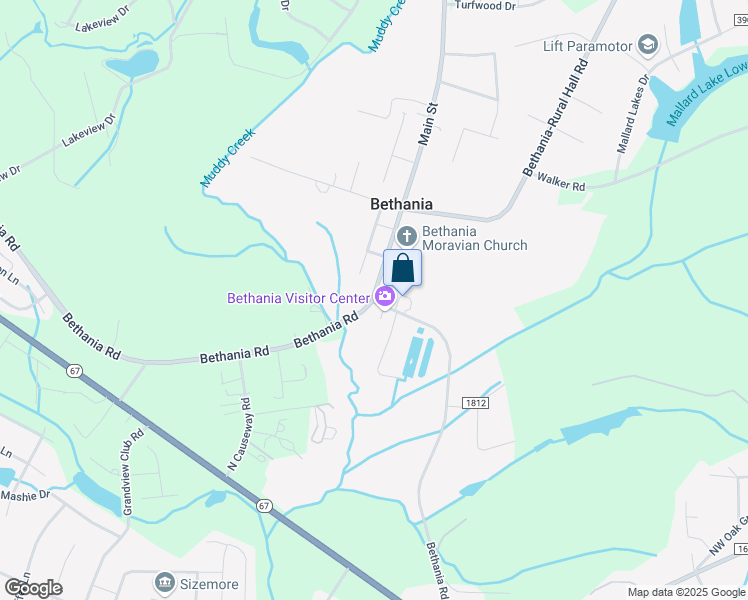 map of restaurants, bars, coffee shops, grocery stores, and more near 4647 Bethania Tobaccoville Road in Pfafftown