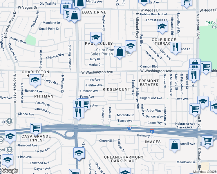 map of restaurants, bars, coffee shops, grocery stores, and more near 5720 Goldmount Avenue in Las Vegas