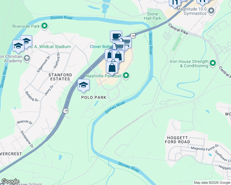 map of restaurants, bars, coffee shops, grocery stores, and more near in Nashville