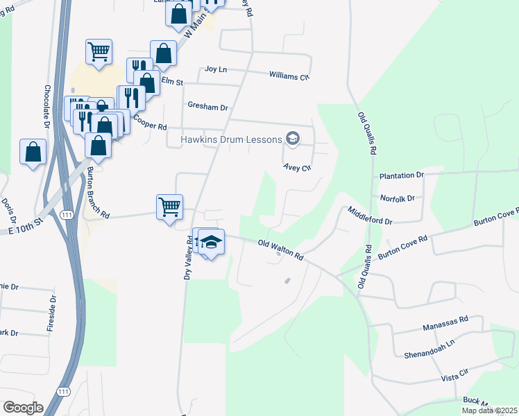 map of restaurants, bars, coffee shops, grocery stores, and more near 2700 Old Walton Road in Cookeville