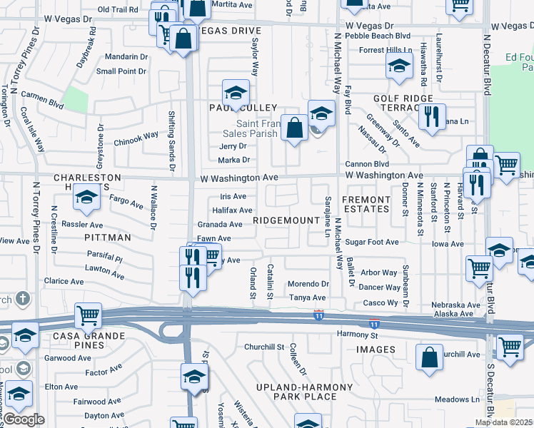 map of restaurants, bars, coffee shops, grocery stores, and more near 5720 Goldmount Avenue in Las Vegas