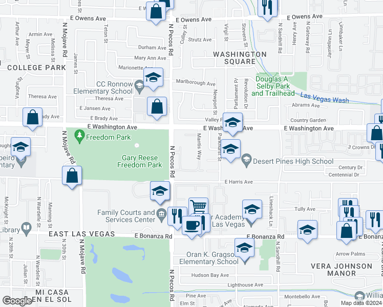 map of restaurants, bars, coffee shops, grocery stores, and more near 816 Mantis Way in Las Vegas