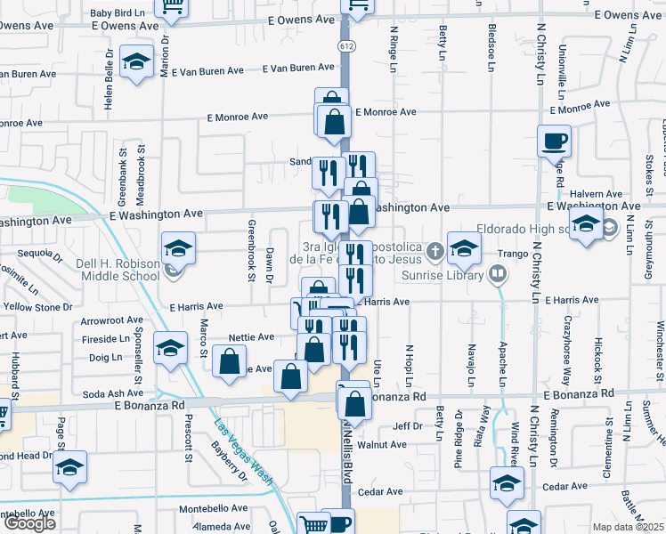 map of restaurants, bars, coffee shops, grocery stores, and more near 149 Whispering Voice Street in Las Vegas