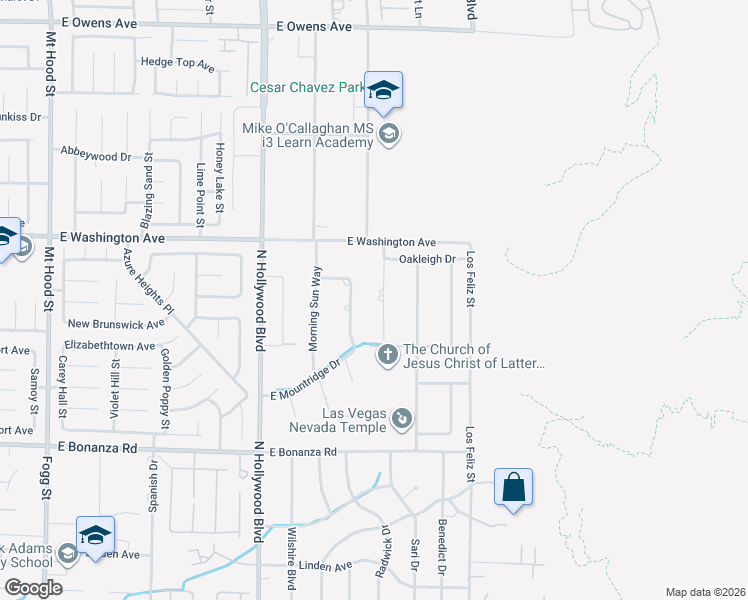 map of restaurants, bars, coffee shops, grocery stores, and more near 1050 Eastridge Way in Las Vegas