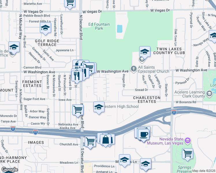 map of restaurants, bars, coffee shops, grocery stores, and more near 711 Sea Pines Lane in Las Vegas