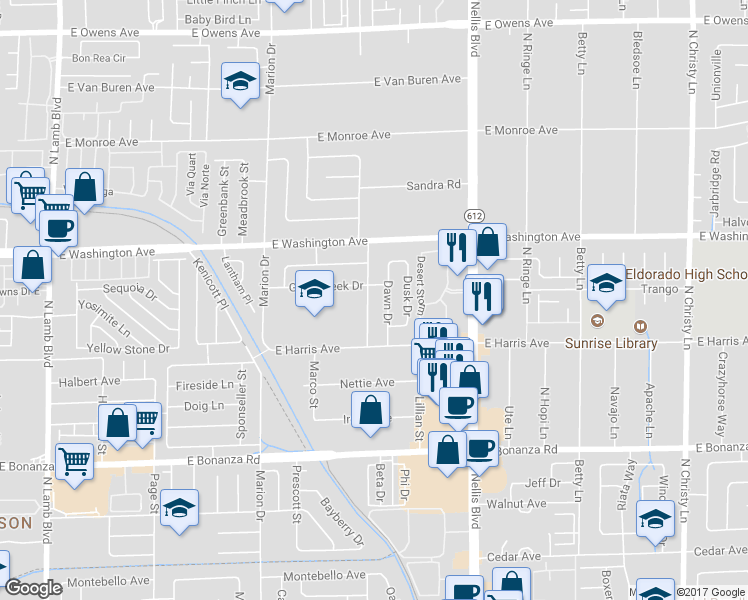 map of restaurants, bars, coffee shops, grocery stores, and more near 833 Greenbrook Street in Las Vegas