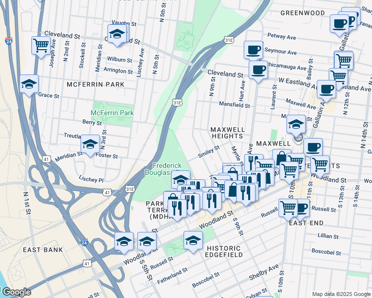 map of restaurants, bars, coffee shops, grocery stores, and more near 317 Neill Avenue in Nashville