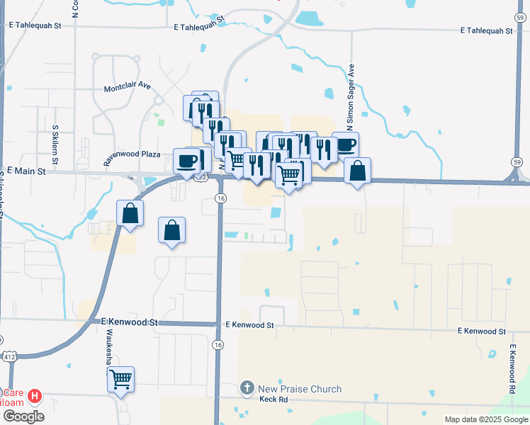 map of restaurants, bars, coffee shops, grocery stores, and more near 3200 U.S. 412 in Siloam Springs