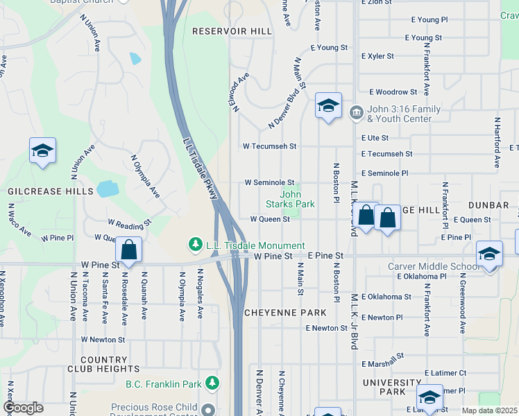 map of restaurants, bars, coffee shops, grocery stores, and more near 1632 North Denver Avenue in Tulsa