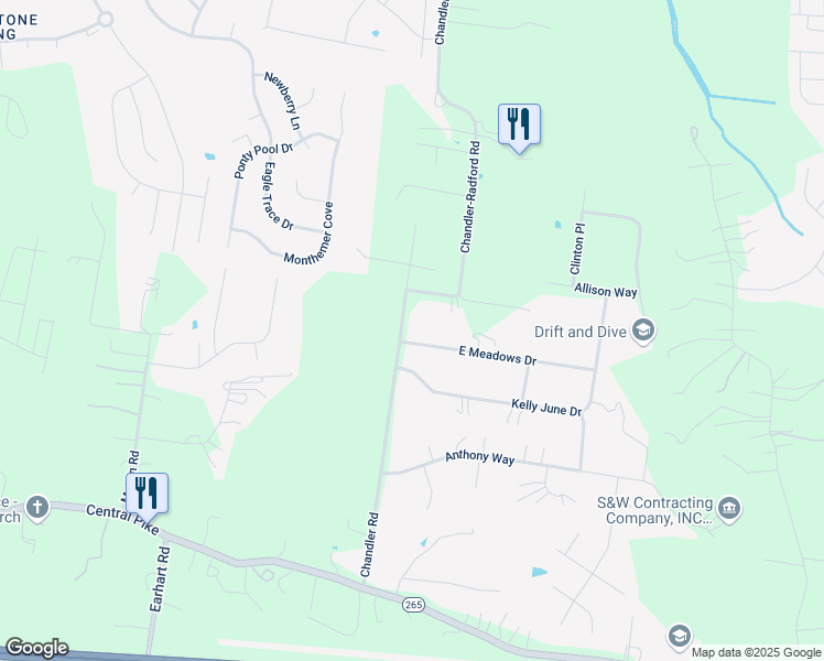 map of restaurants, bars, coffee shops, grocery stores, and more near 686 Chandler Road in Mt. Juliet