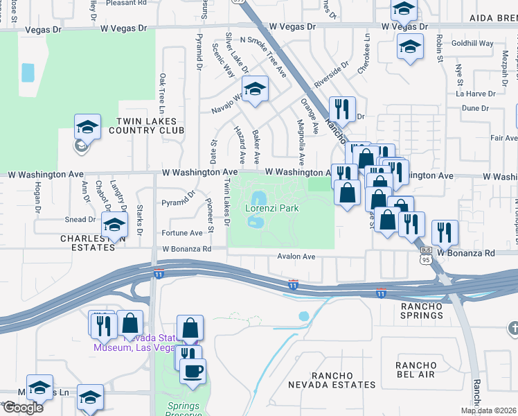 map of restaurants, bars, coffee shops, grocery stores, and more near in Las Vegas