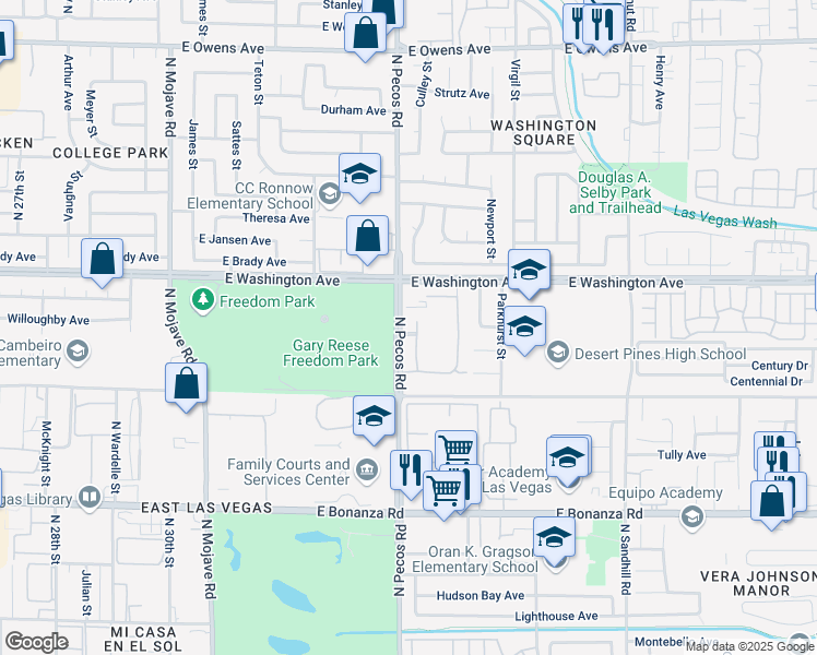 map of restaurants, bars, coffee shops, grocery stores, and more near 890 North Pecos Road in Las Vegas
