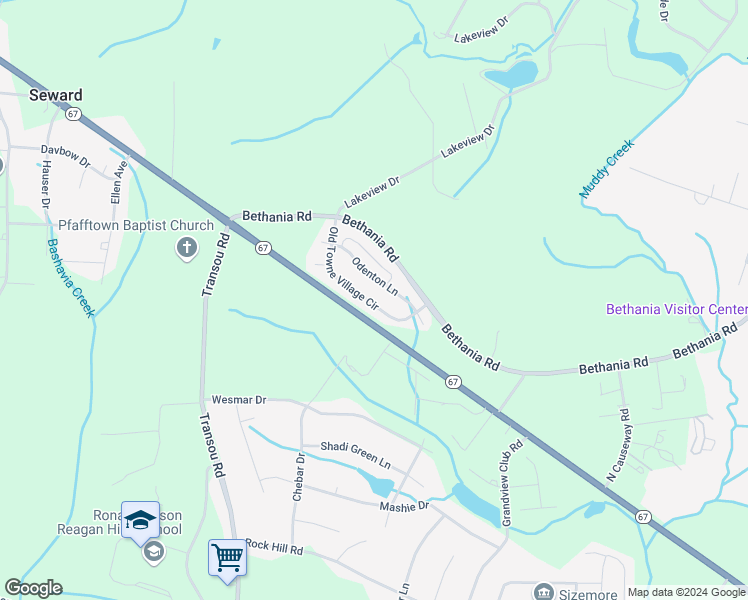 map of restaurants, bars, coffee shops, grocery stores, and more near 4875 Old Towne Village Circle in Pfafftown