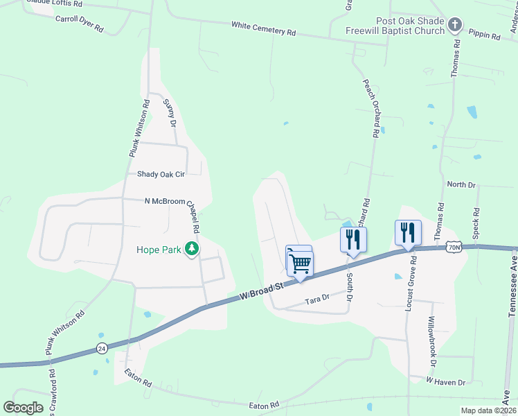 map of restaurants, bars, coffee shops, grocery stores, and more near 177 Echo Valley Drive in Cookeville
