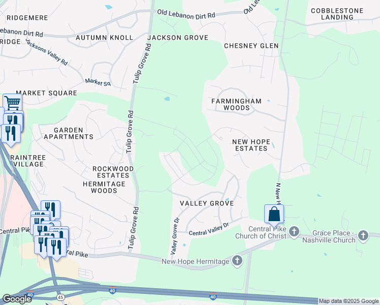 map of restaurants, bars, coffee shops, grocery stores, and more near 5114 Myra Drive in Nashville