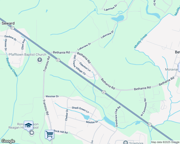 map of restaurants, bars, coffee shops, grocery stores, and more near 5920 Odenton Lane in Pfafftown