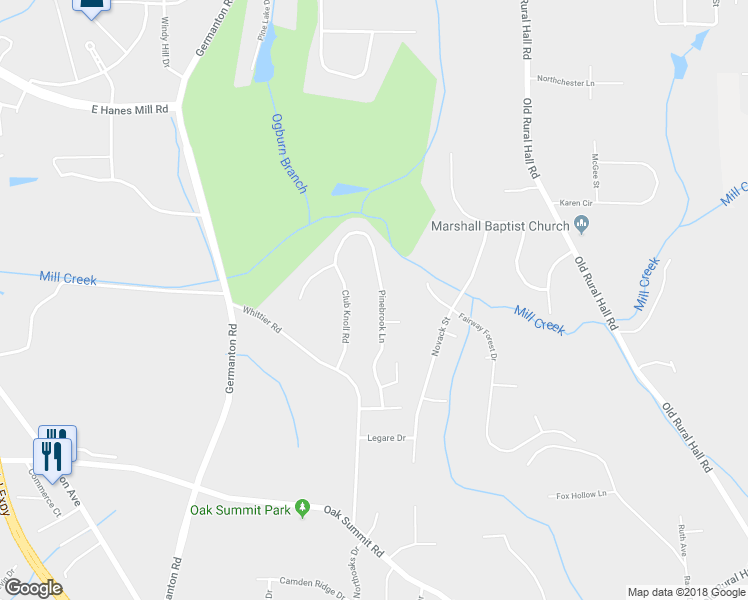 map of restaurants, bars, coffee shops, grocery stores, and more near 5561 Pinebrook Lane in Winston-Salem