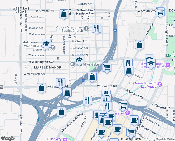 map of restaurants, bars, coffee shops, grocery stores, and more near in Las Vegas