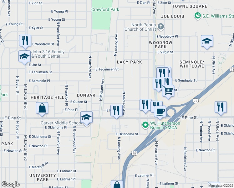 map of restaurants, bars, coffee shops, grocery stores, and more near 792 East Reading Street in Tulsa