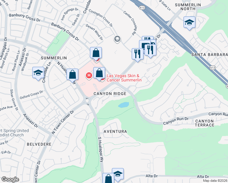 map of restaurants, bars, coffee shops, grocery stores, and more near 621 Summer Mesa Drive in Las Vegas