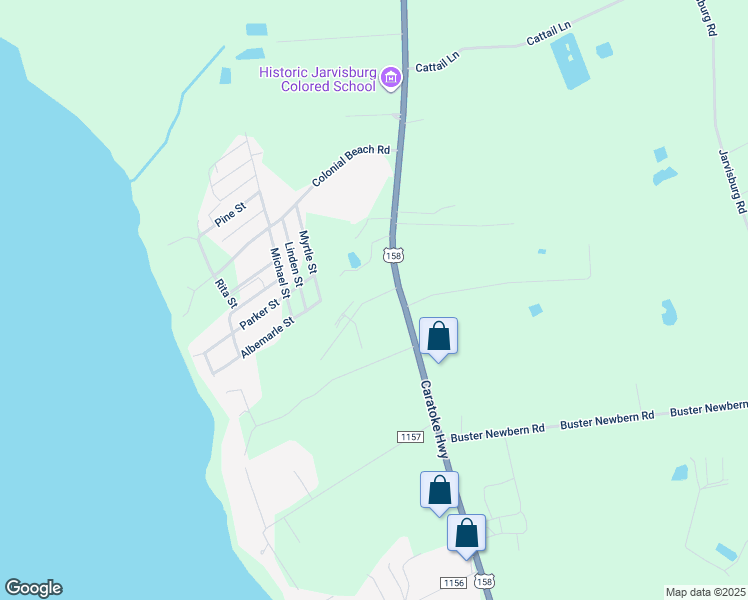 map of restaurants, bars, coffee shops, grocery stores, and more near 133 Sweetbriar Lane in Jarvisburg