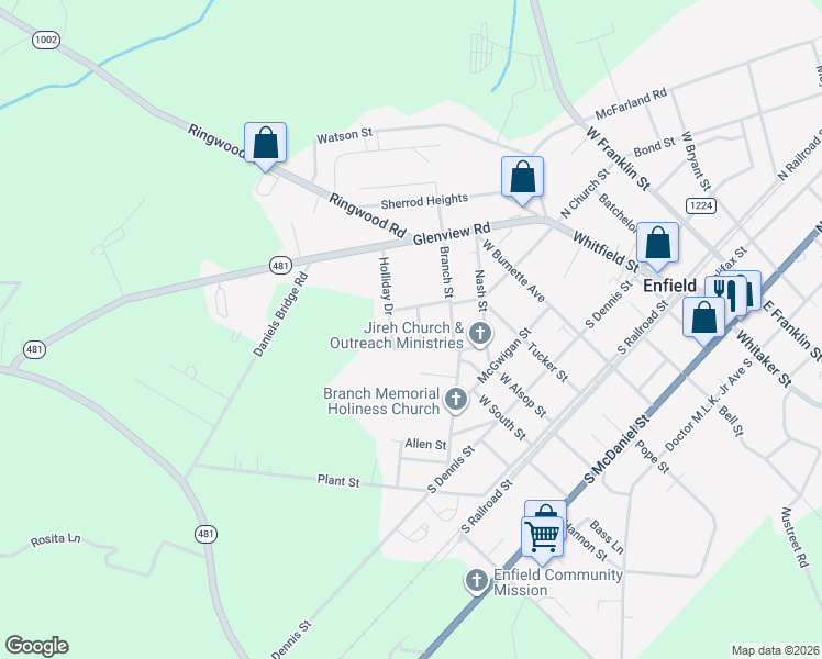 map of restaurants, bars, coffee shops, grocery stores, and more near 300-398 Lawrence Street in Enfield