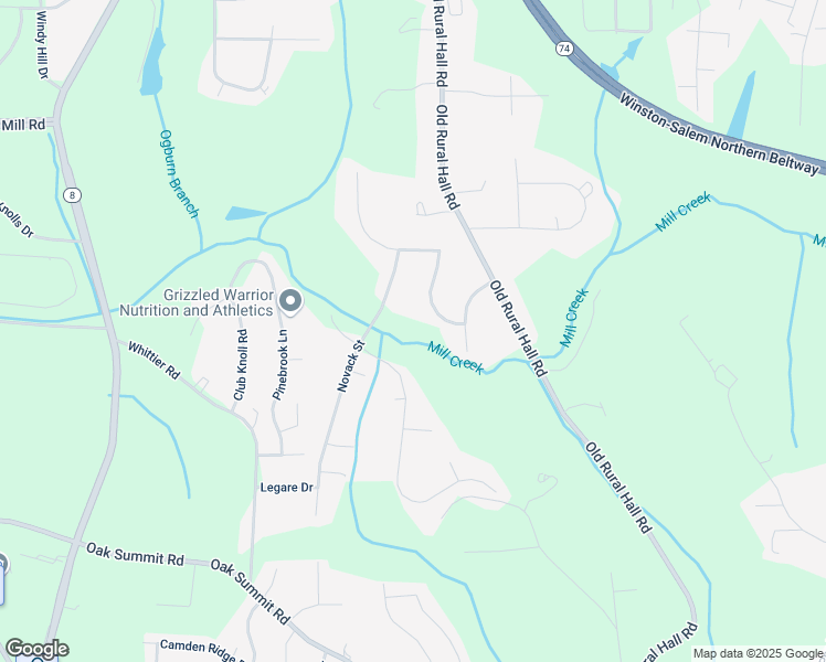 map of restaurants, bars, coffee shops, grocery stores, and more near 5741 Novack Street in Winston-Salem