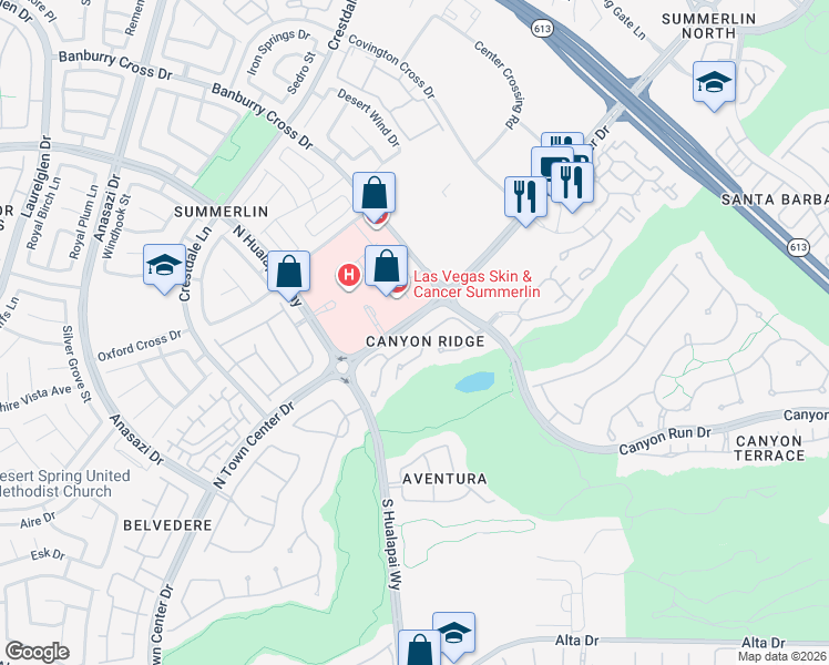 map of restaurants, bars, coffee shops, grocery stores, and more near 601 Summer Mesa Drive in Las Vegas