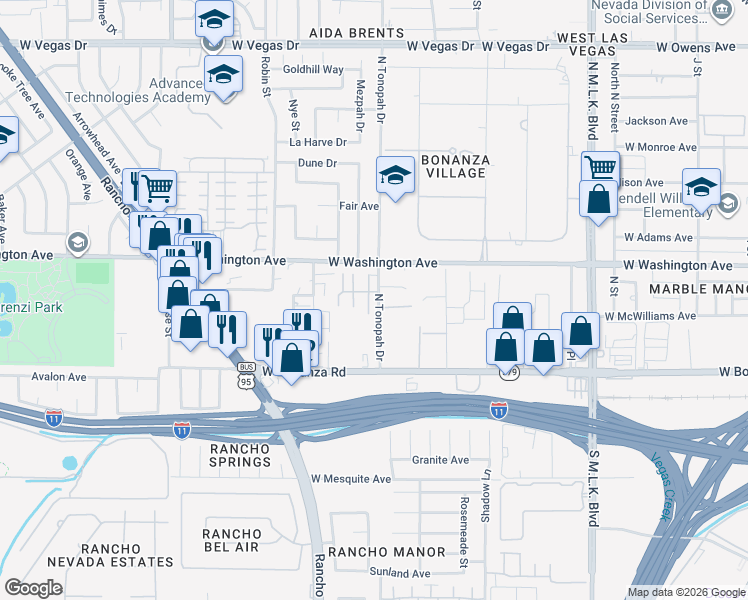 map of restaurants, bars, coffee shops, grocery stores, and more near 2105 Sleepy Court in Las Vegas