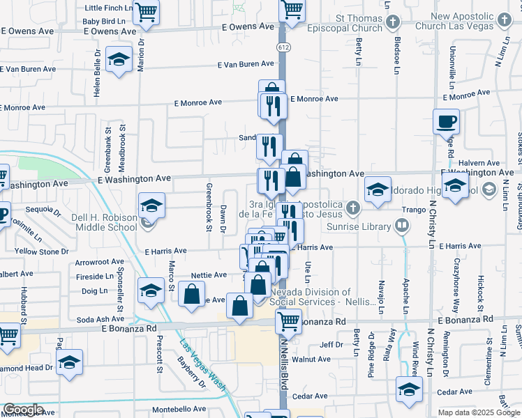 map of restaurants, bars, coffee shops, grocery stores, and more near 871 Sound Barrier Drive in Las Vegas