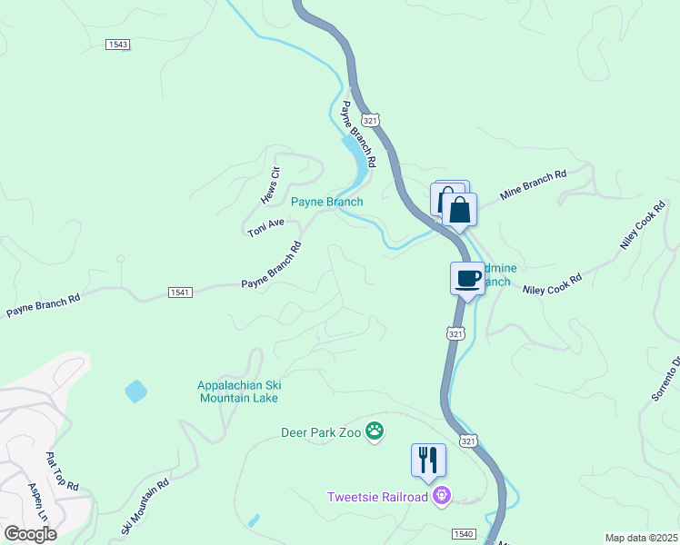 map of restaurants, bars, coffee shops, grocery stores, and more near 385 Fox Den Road in Blowing Rock