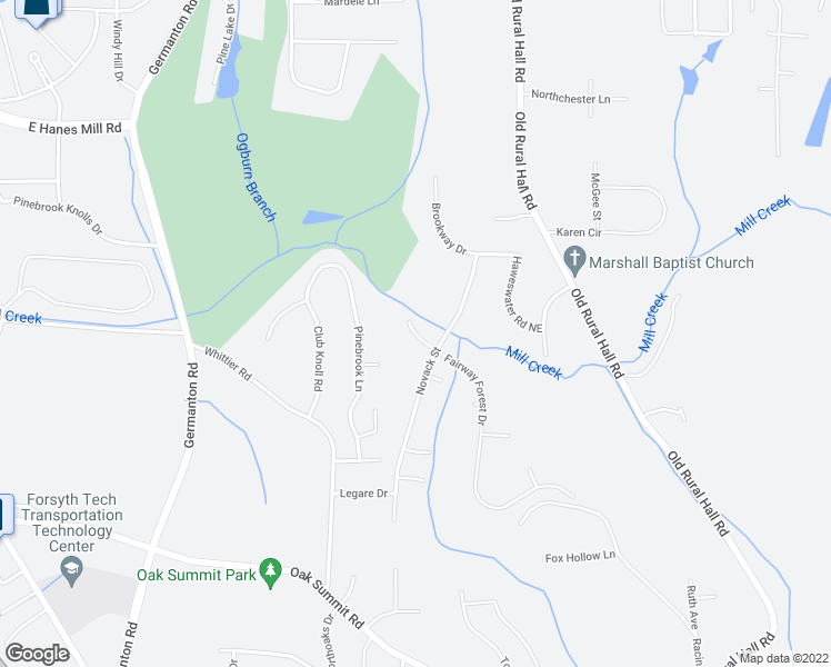map of restaurants, bars, coffee shops, grocery stores, and more near Kivett Court in Winston-Salem