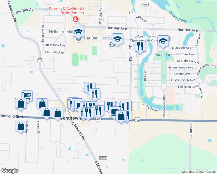 map of restaurants, bars, coffee shops, grocery stores, and more near 7491 Brooklyn Avenue in Springdale