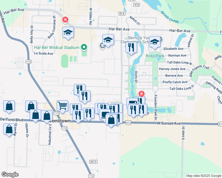 map of restaurants, bars, coffee shops, grocery stores, and more near 7337 Brooklyn Avenue in Springdale