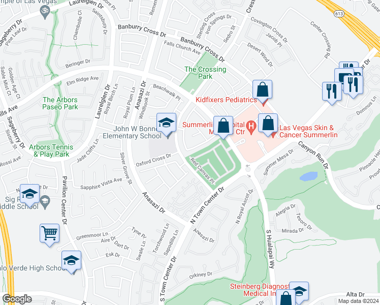 map of restaurants, bars, coffee shops, grocery stores, and more near 10313 Huxley Cross Lane in Las Vegas