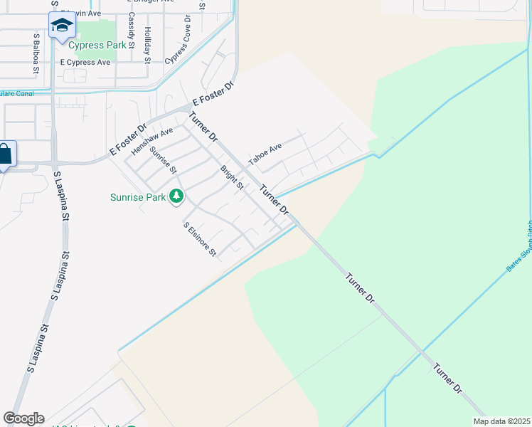 map of restaurants, bars, coffee shops, grocery stores, and more near 3074 Bright Street in Tulare