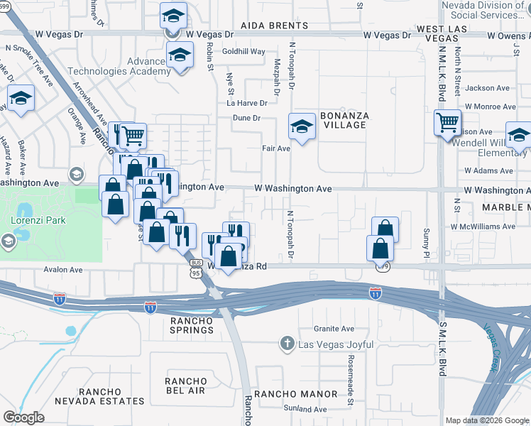 map of restaurants, bars, coffee shops, grocery stores, and more near 2201 Sleepy Court in Las Vegas