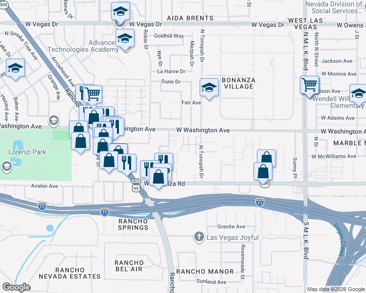 map of restaurants, bars, coffee shops, grocery stores, and more near 2201 Sleepy Court in Las Vegas