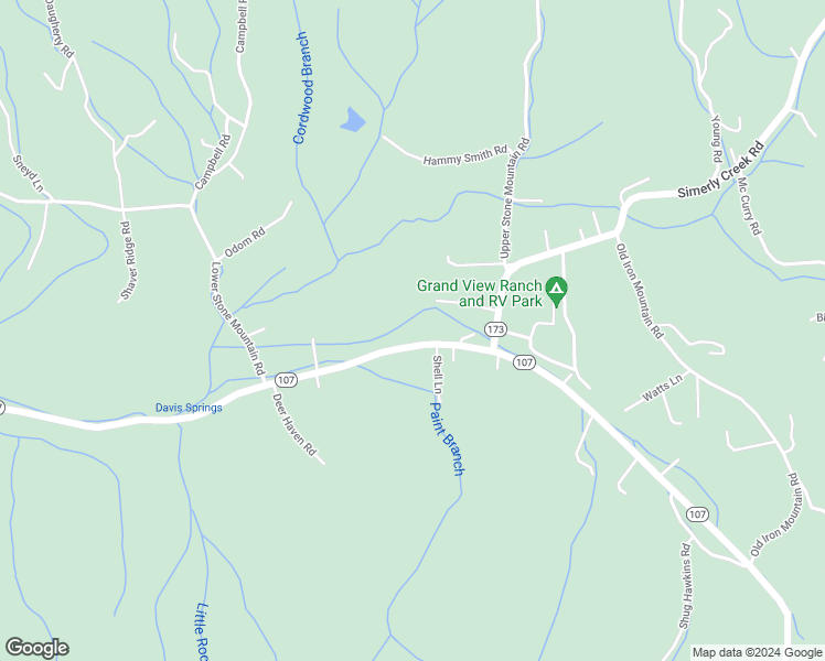 map of restaurants, bars, coffee shops, grocery stores, and more near 2353 Tennessee 107 in Unicoi