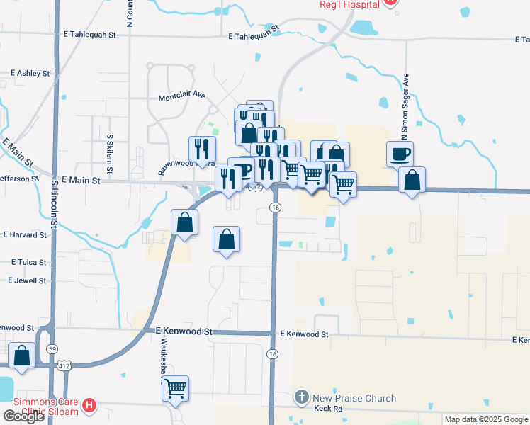 map of restaurants, bars, coffee shops, grocery stores, and more near 620 Arkansas 16 in Siloam Springs