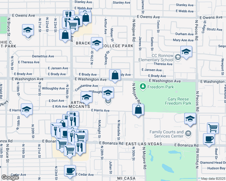 map of restaurants, bars, coffee shops, grocery stores, and more near 2840 Constantine Avenue in Las Vegas